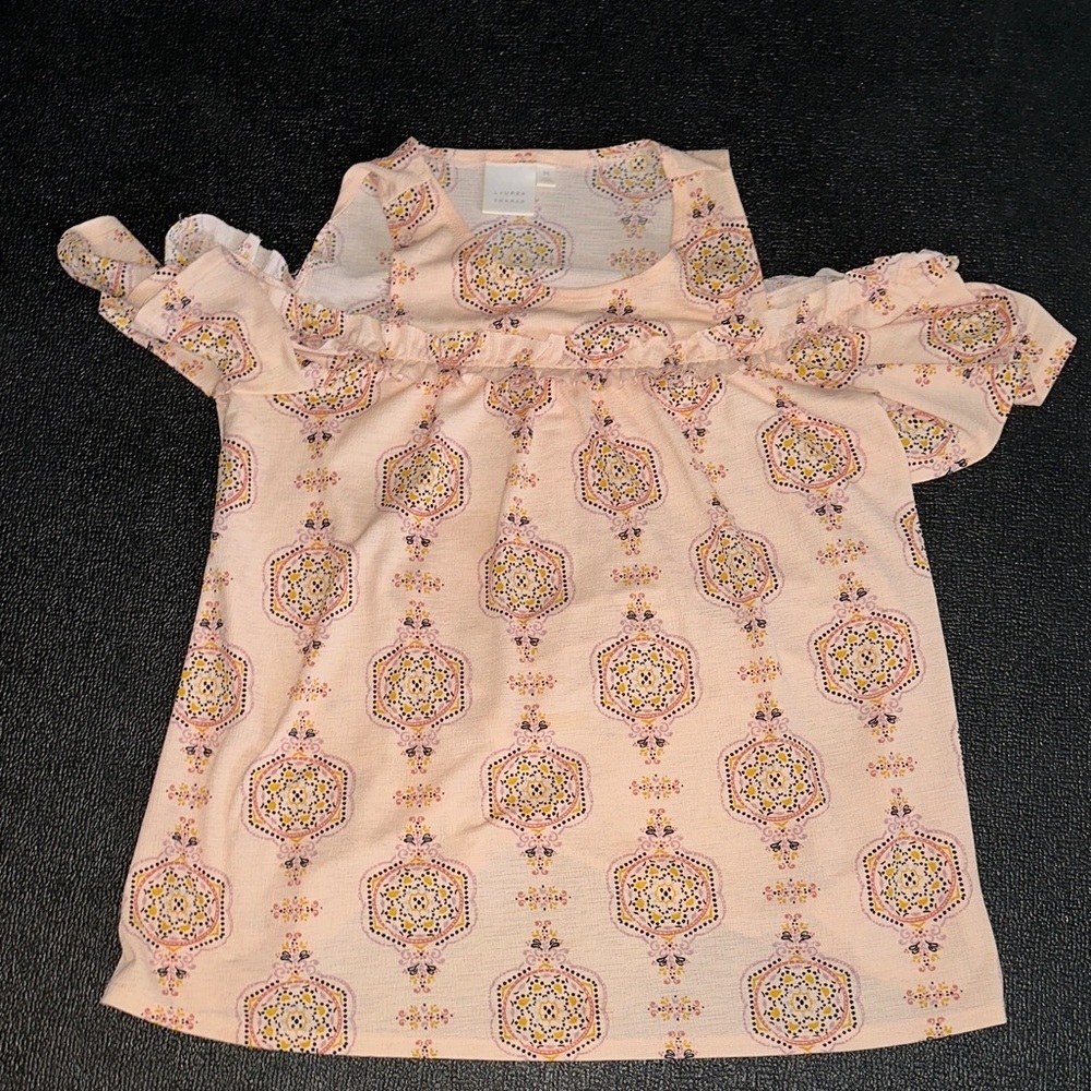 LC Lauren Conrad Pink Blouse with Vintage-Inspired Pattern size medium